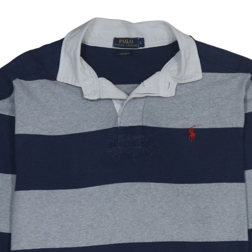 Ralph Lauren Men's Blue Grey Striped Long Sleeve Polo L Custom Fit