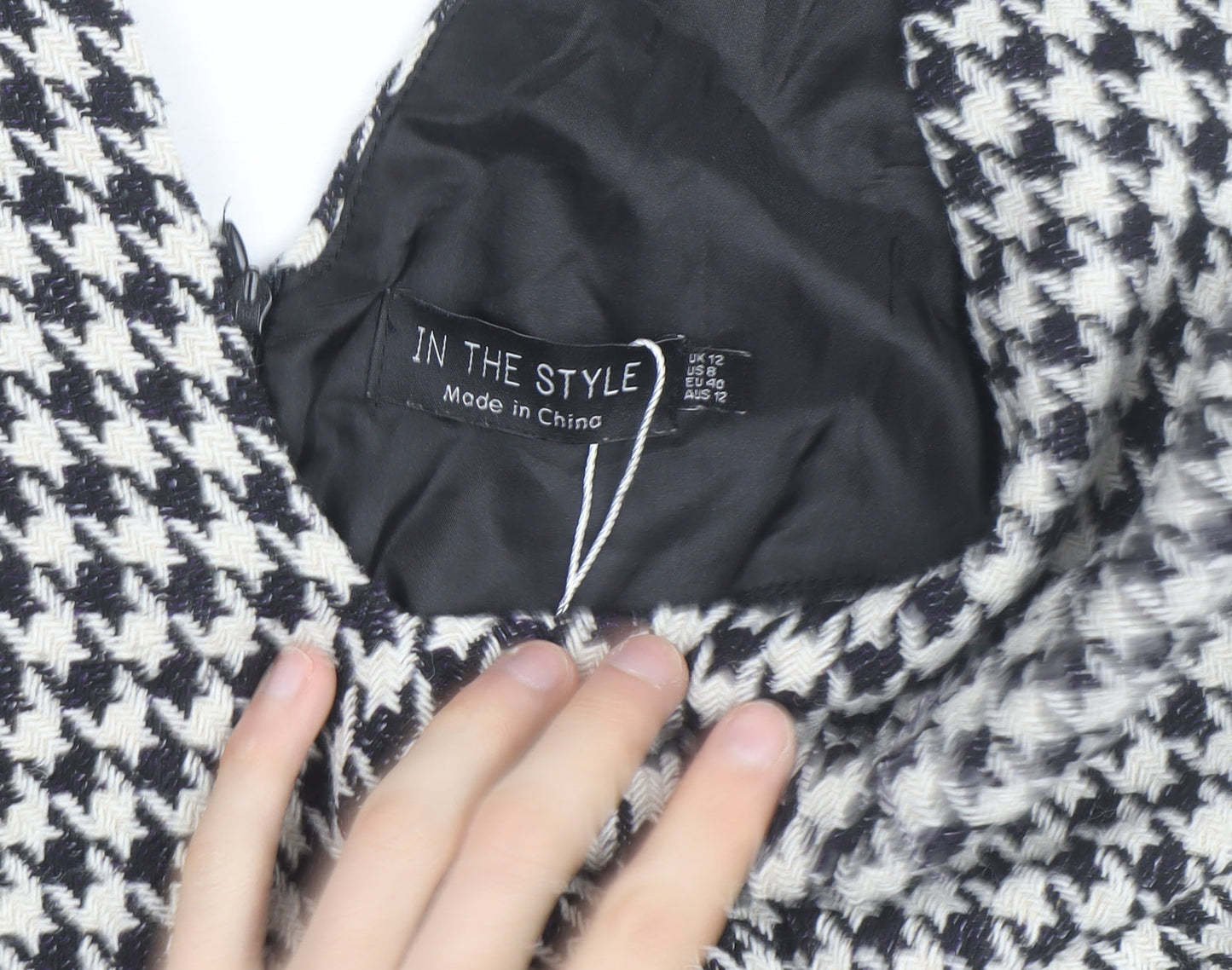 In The Style Women’s Black Houndstooth Pinafore Dress Size 12