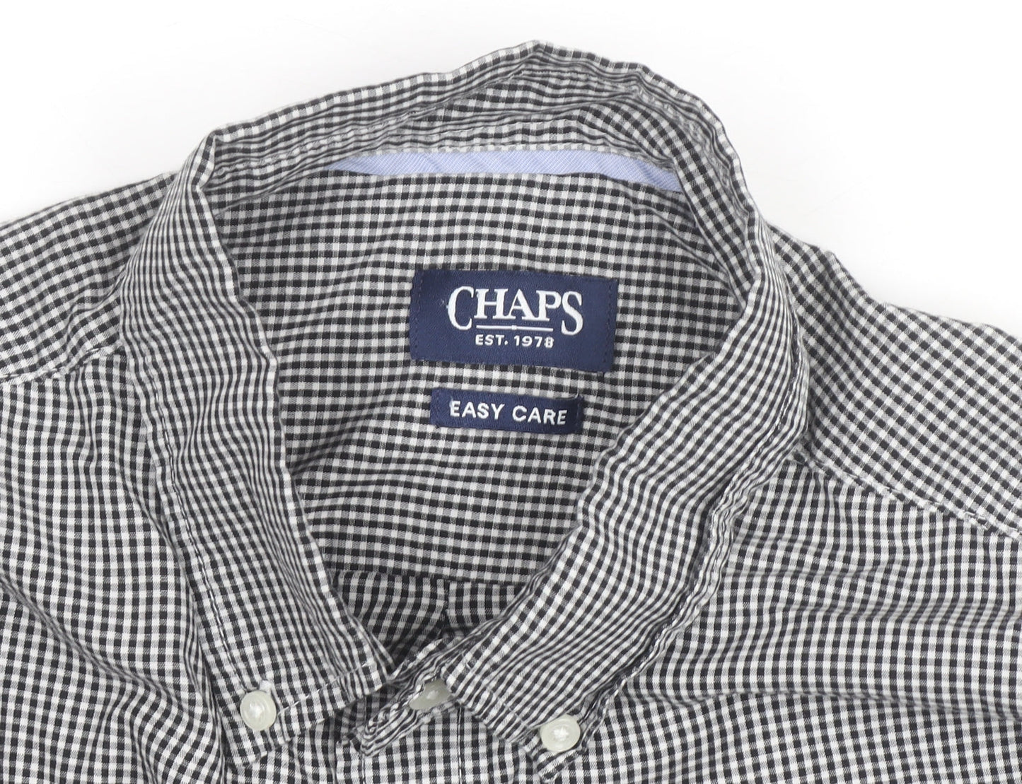 Chaps Mens Black Check Short Sleeve Button-Down Shirt L