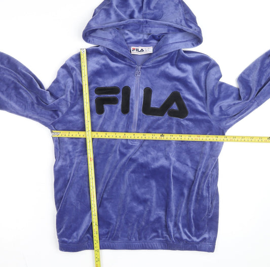 FILA Women's Blue Velour 1/2 Zip Hooded Sweatshirt Size S