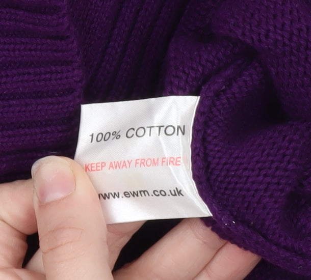 EWM Women’s Purple Full Zip Cotton Knit Jumper Size L 18-20