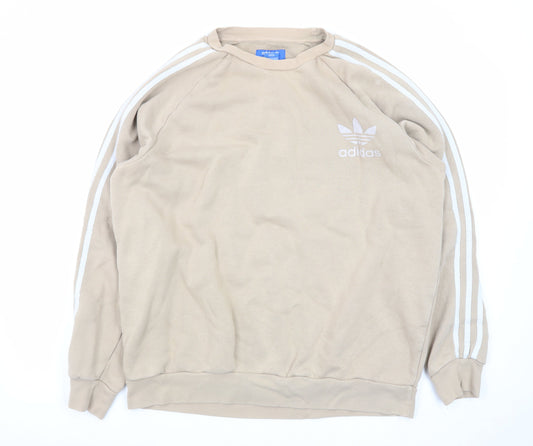 Adidas Mens Beige Crew Neck Sweatshirt L Classic 3-Stripes Logo