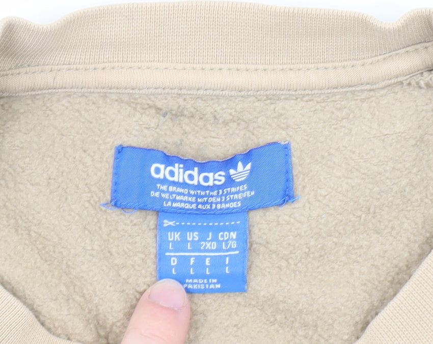 Adidas Mens Beige Crew Neck Sweatshirt L Classic 3-Stripes Logo