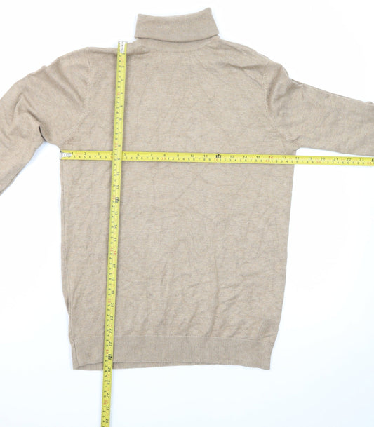 Pull & Bear Men's Beige Roll Neck Cotton Blend Jumper Size S