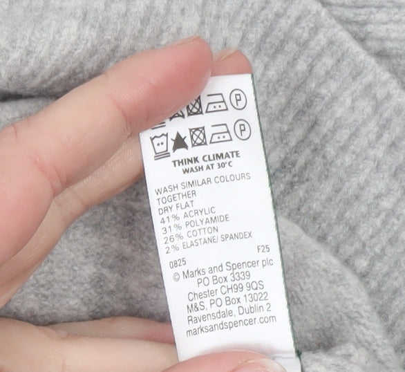 Marks and Spencer Women's Grey Collared Short Sleeve Knit Cardigan L