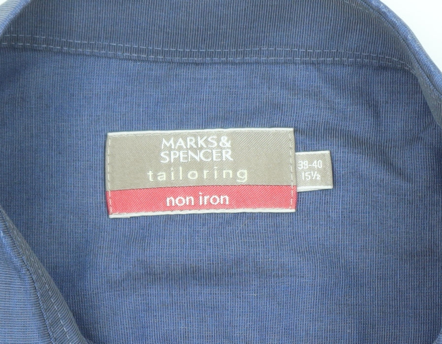 Marks and Spencer Men's Blue 15.5in Non-Iron Regular Fit Dress Shirt
