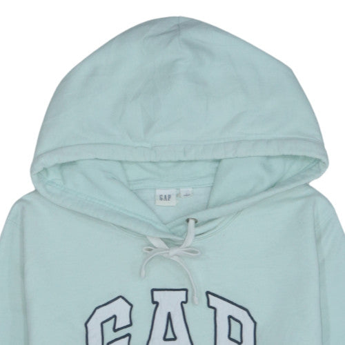 GAP Women Light Blue Pullover Hoodie L Cotton Blend Logo Design