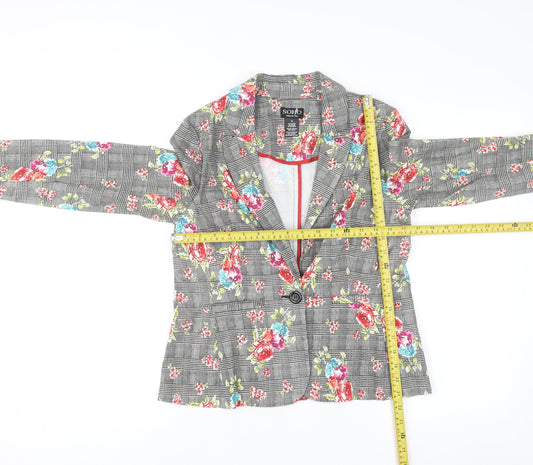 Soho Apparel Women Grey Floral Check Single-Breasted Blazer Size S