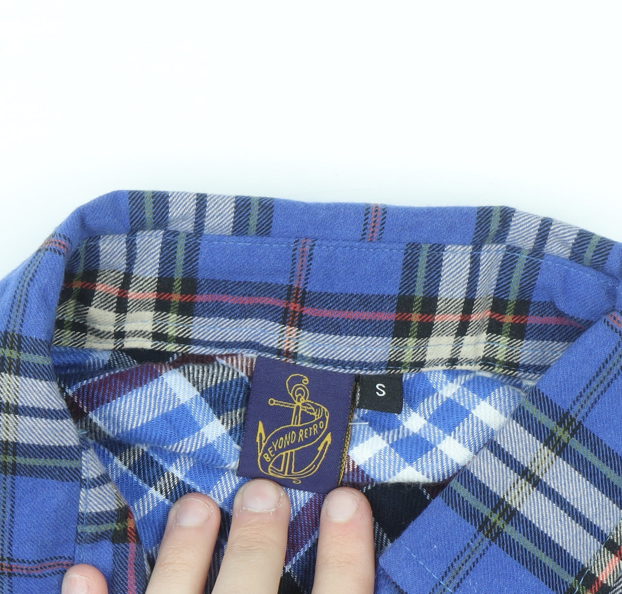 Beyond Retro Men's Blue Plaid Flannel Button-Up Shirt S