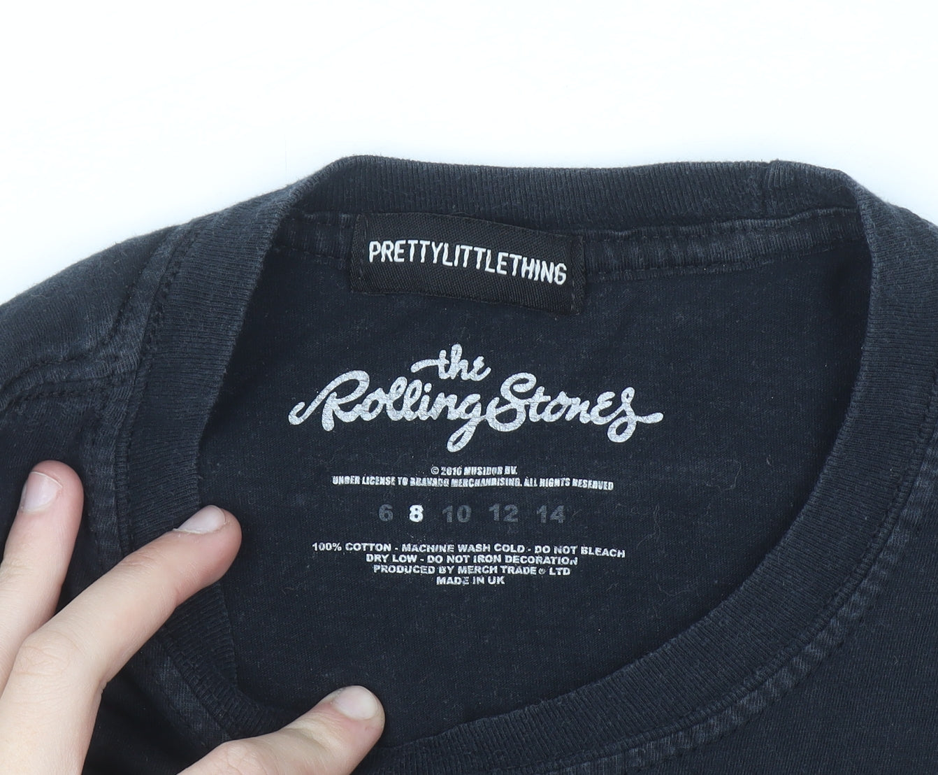 PrettyLittleThing Womens Black Rolling Stones T-Shirt Size M