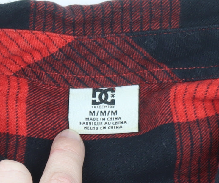 DC Men's Red Black Check Flannel Long Sleeve Button-Up Shirt M