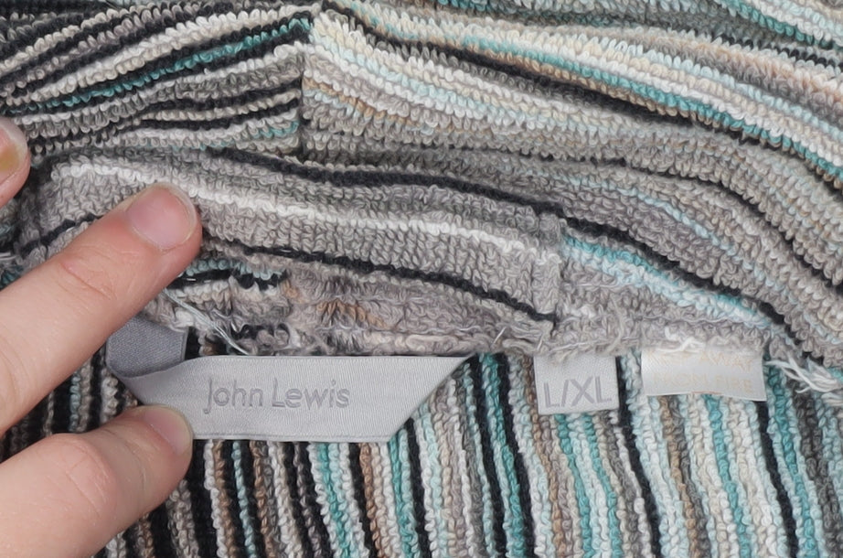 John Lewis Men’s Grey Blue Striped Cotton Velour Robe L/XL