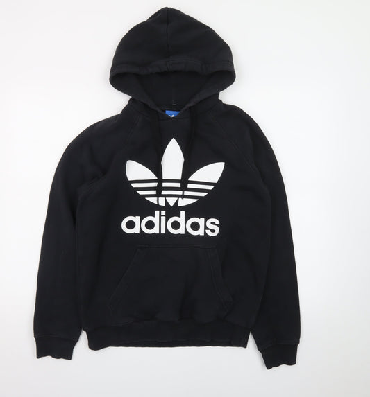 Adidas Mens Black Pullover Hoodie Small Logo Fleece Sweatshirt