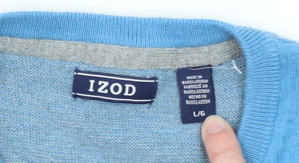 IZOD Men Blue Cotton V-Neck Sleeveless Vest L Lightweight Knit