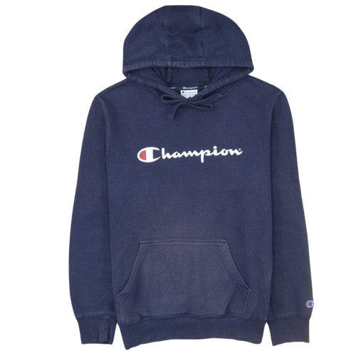 Champion Men Blue Pullover Hoodie L Logo Fleece Athletic Sweatshirt