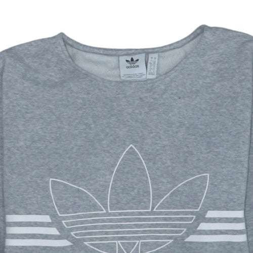 Adidas Women's Grey Crew Neck Pullover Sweatshirt L Logo Print