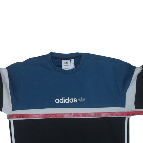 Adidas Men's Blue Colour Block Crew Neck Sweatshirt Size M