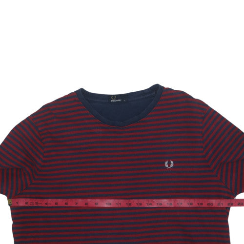 Fred Perry Men's Red Navy Striped Long Sleeve Cotton T-Shirt XL