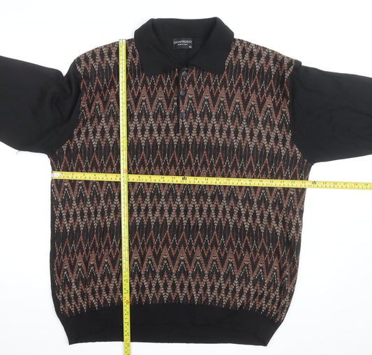 Gionfriddo Men's Black Geometric Knit Long Sleeve Button-Up XL