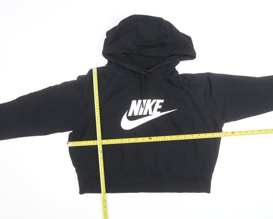 Nike Women Black L Pullover Hoodie Logo Cropped Sweatshirt
