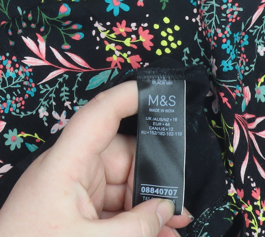 Marks and Spencer Women's Multicoloured Floral Long Sleeve T-Shirt Size 16