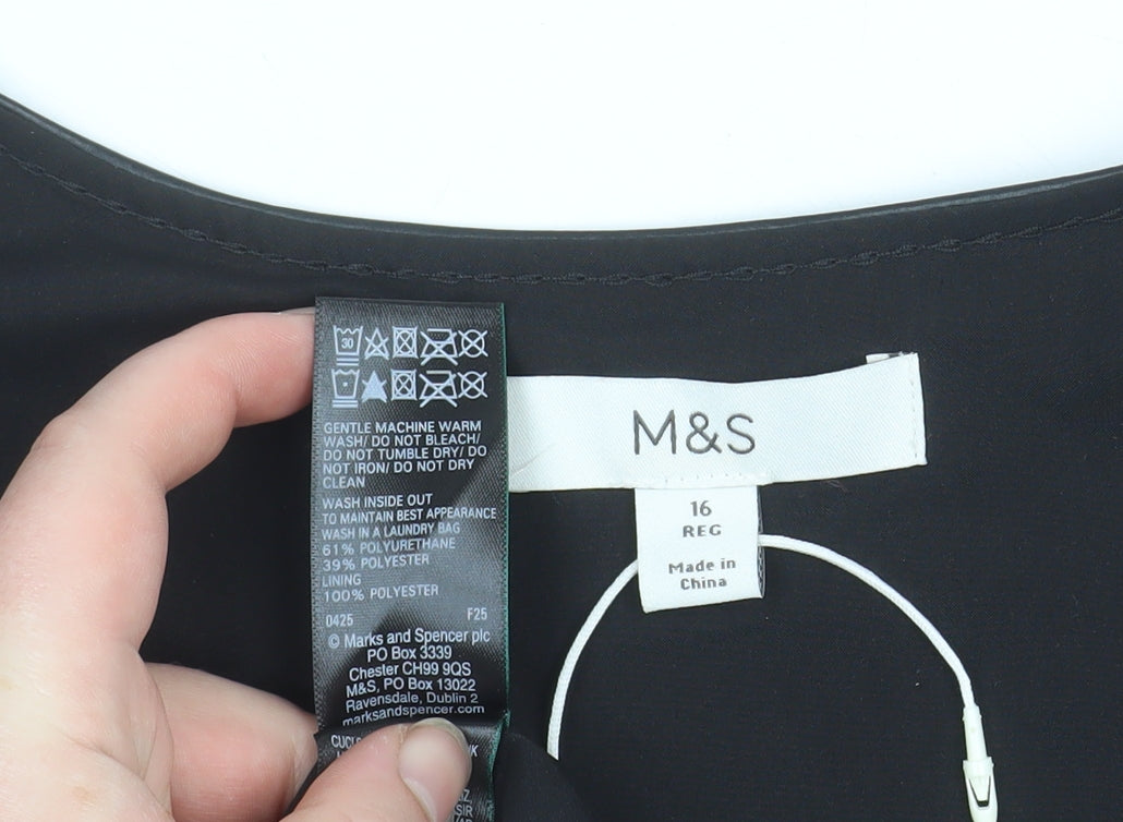 Marks and Spencer Women's Black Studded Faux Leather Shift Dress Size 16