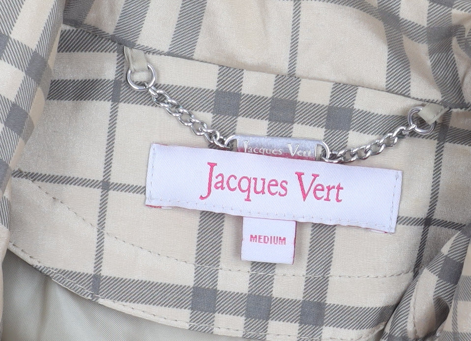 Jacques Vert Women Beige Rain Coat Hooded Long Check Lined Size M