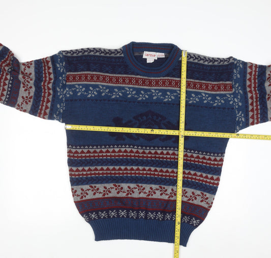 Campus Men's Blue Fair Isle Acrylic Knit Pullover Jumper L