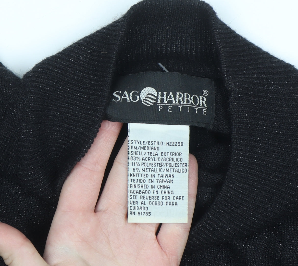 Sag Harbor Women Black Mock Neck Short Sleeve Petite Pullover Jumper M