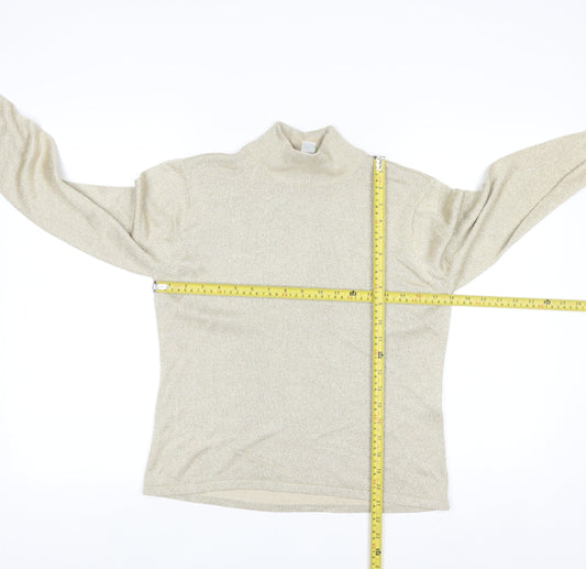 Talbots Women’s Beige Metallic Knit Roll Neck Jumper Size S