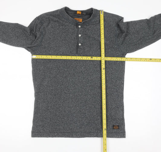 Superdry Men's Grey Henley Long Sleeve Casual Shirt M