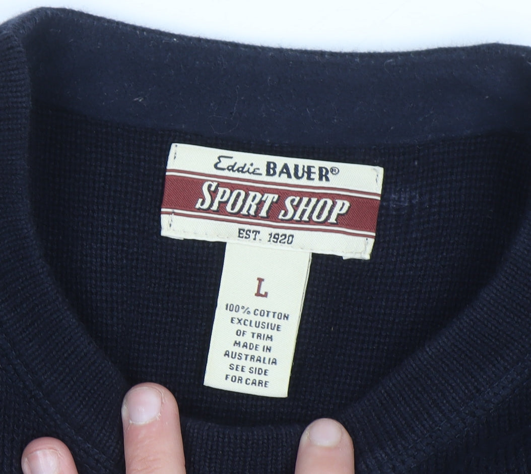 Eddie Bauer Men's Blue Cotton Crew Neck Pullover Jumper L
