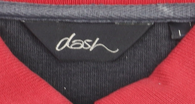 Dash Men's Red Navy Striped Long Sleeve Cotton Polo Shirt Size L