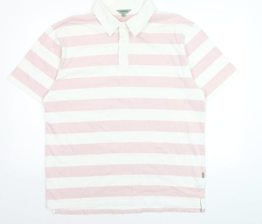 Hawkshead Mens Pink Stripe Cotton Polo Shirt Size L Short Sleeve
