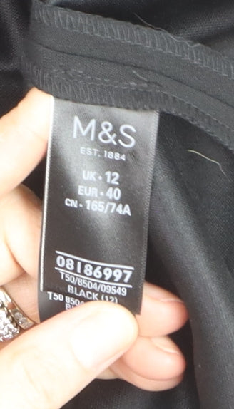 Marks and Spencer Women’s Black A-Line Midi Skirt UK 12 Lined Stretch Workwear