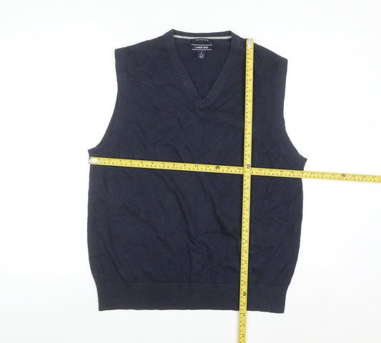 Lands' End Men's Blue Cotton V-Neck Sleeveless Vest L
