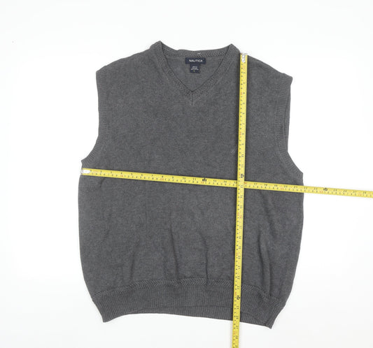 Nautica Men Grey Cotton Sleeveless V-Neck Knit Jumper Vest Size L