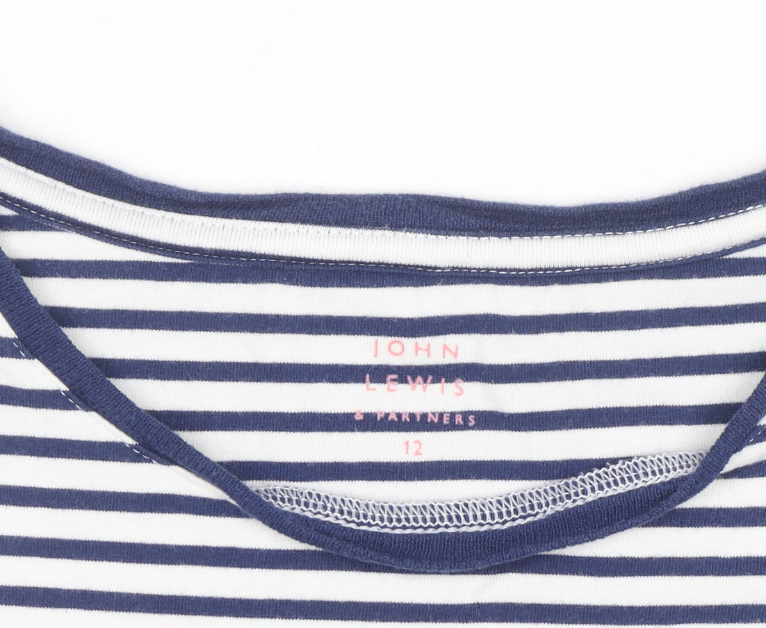 Additional view of John Lewis girls’ navy striped long sleeve t-shirt age 12 embroidered floral top