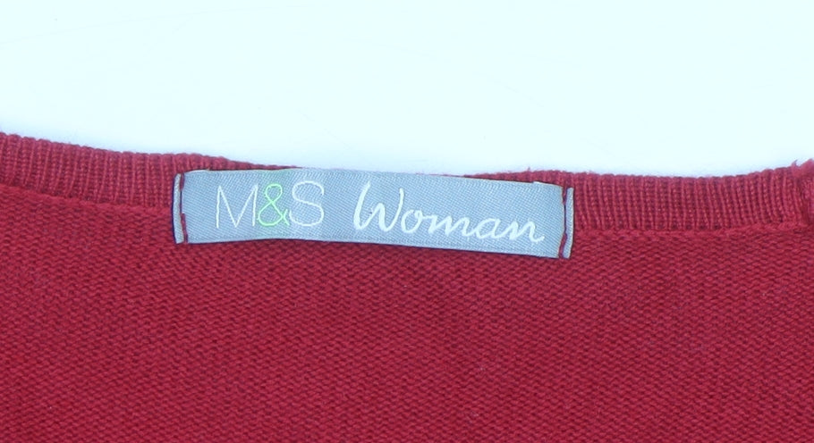 Marks and Spencer Women Red Crew Neck Long Sleeve Pullover Jumper Size 14