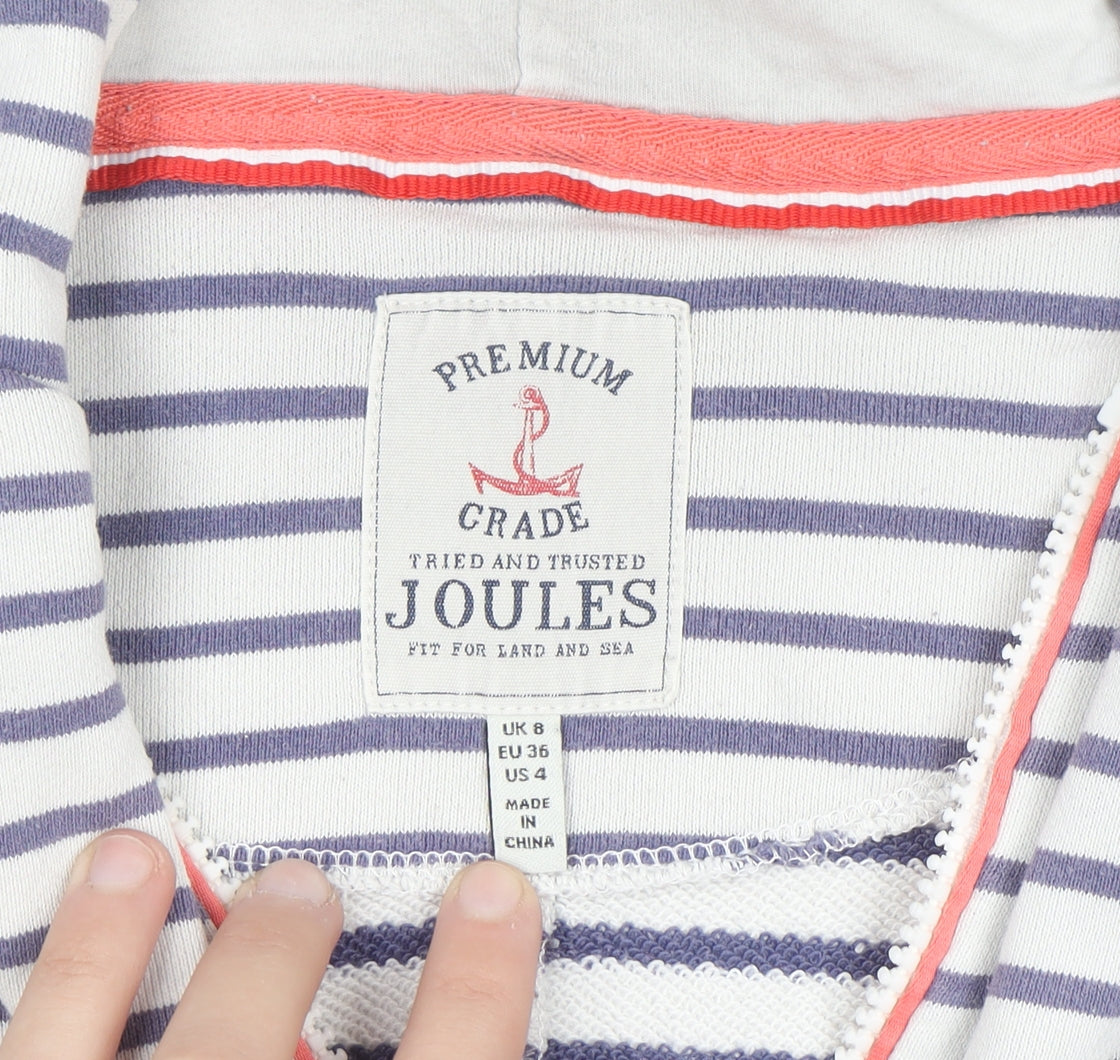 Joules Women's White & Navy Striped Full Zip Hoodie UK 8 Cotton Blend