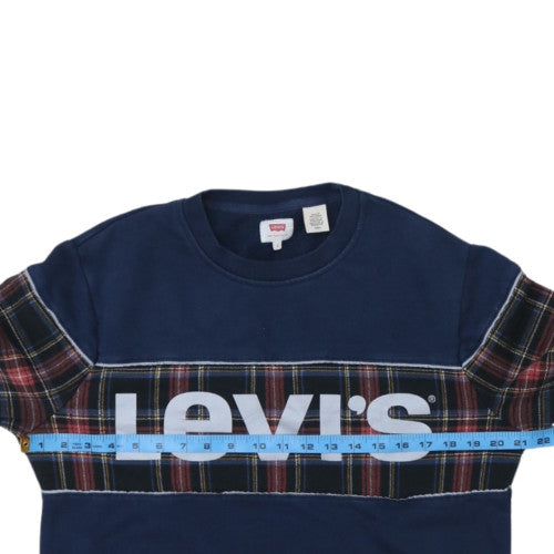 Levi's Women Navy Blue Tartan Logo Pullover Sweatshirt Size S
