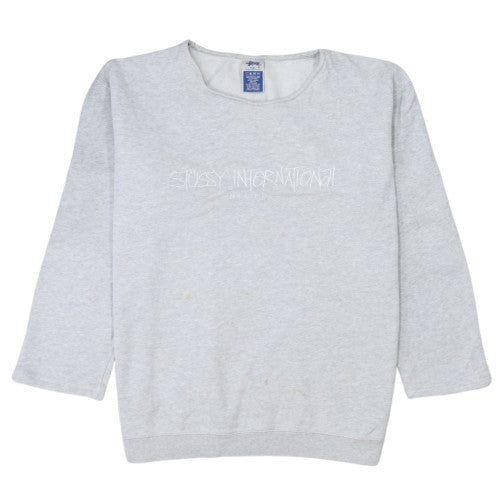 Stussy Women Grey Crew Neck Pullover Sweatshirt Size L