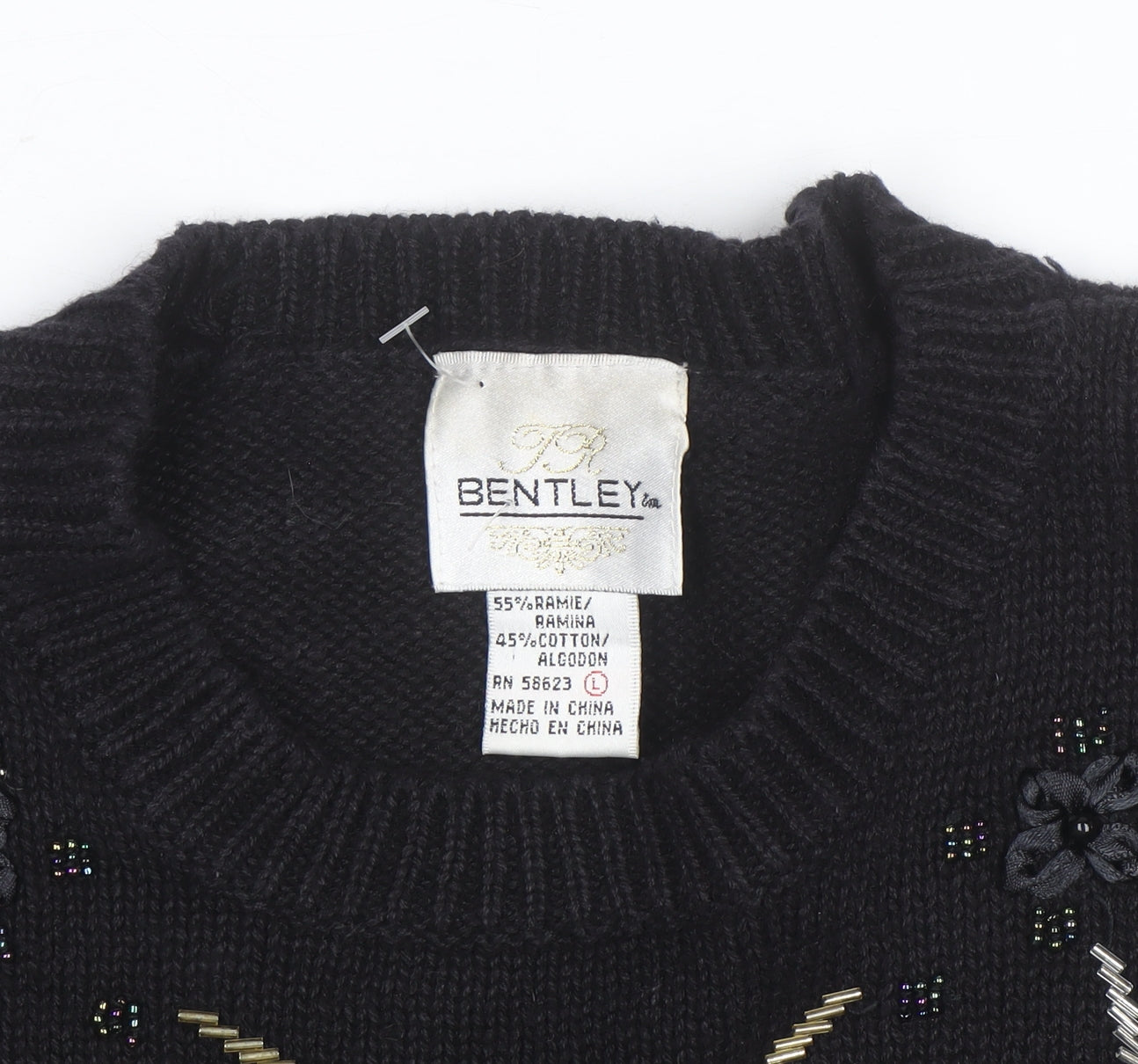 Bentley Womens Black Beaded Knit Pullover Jumper Size L