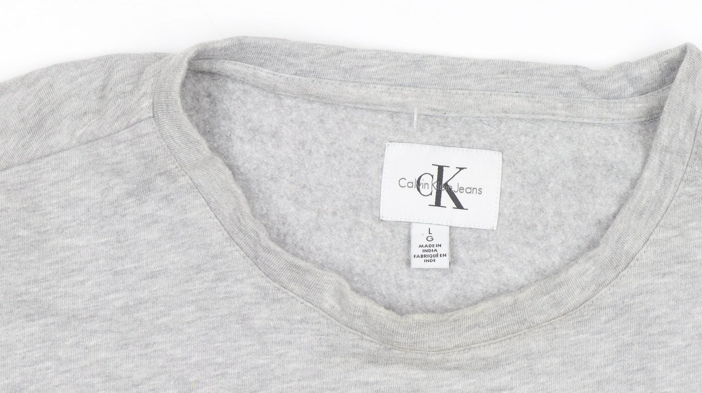 Calvin Klein Jeans Men's Grey Logo Pullover Sweatshirt Size L