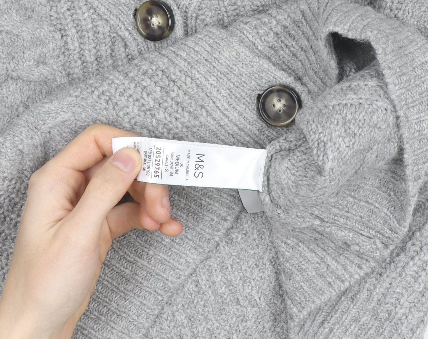 Marks and Spencer Women's Grey Cable Knit V-Neck Cardigan M