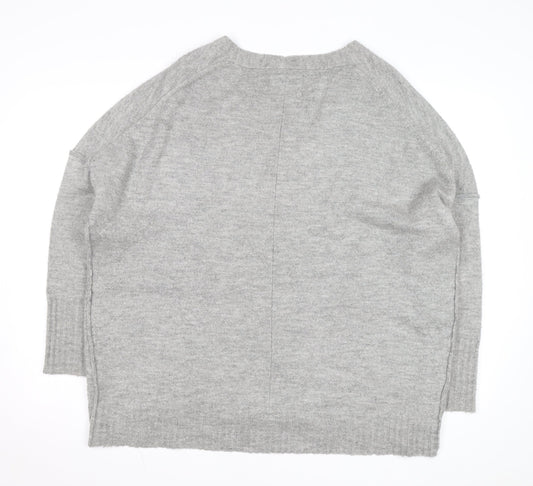 Superdry Women's Grey Wool Blend V-Neck Relaxed Fit Jumper L