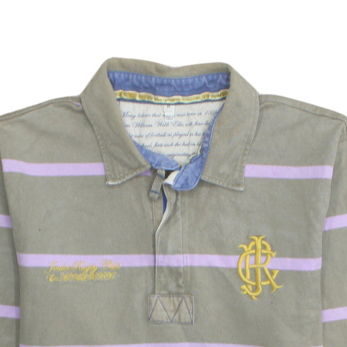 Joules Men's Green Striped Long Sleeve Polo Shirt M Cotton Rugby Style