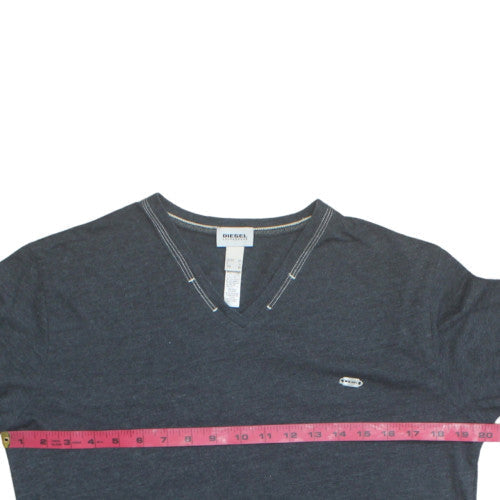 Diesel Men Navy V-Neck Long Sleeve T-Shirt Size M Cotton Blend