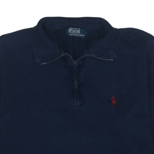 Polo Ralph Lauren Men's Navy Cotton Half Zip Jumper Size L
