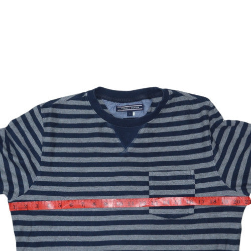 Tommy Hilfiger Men's Blue Striped Cotton Crew Neck Pullover Jumper Size S